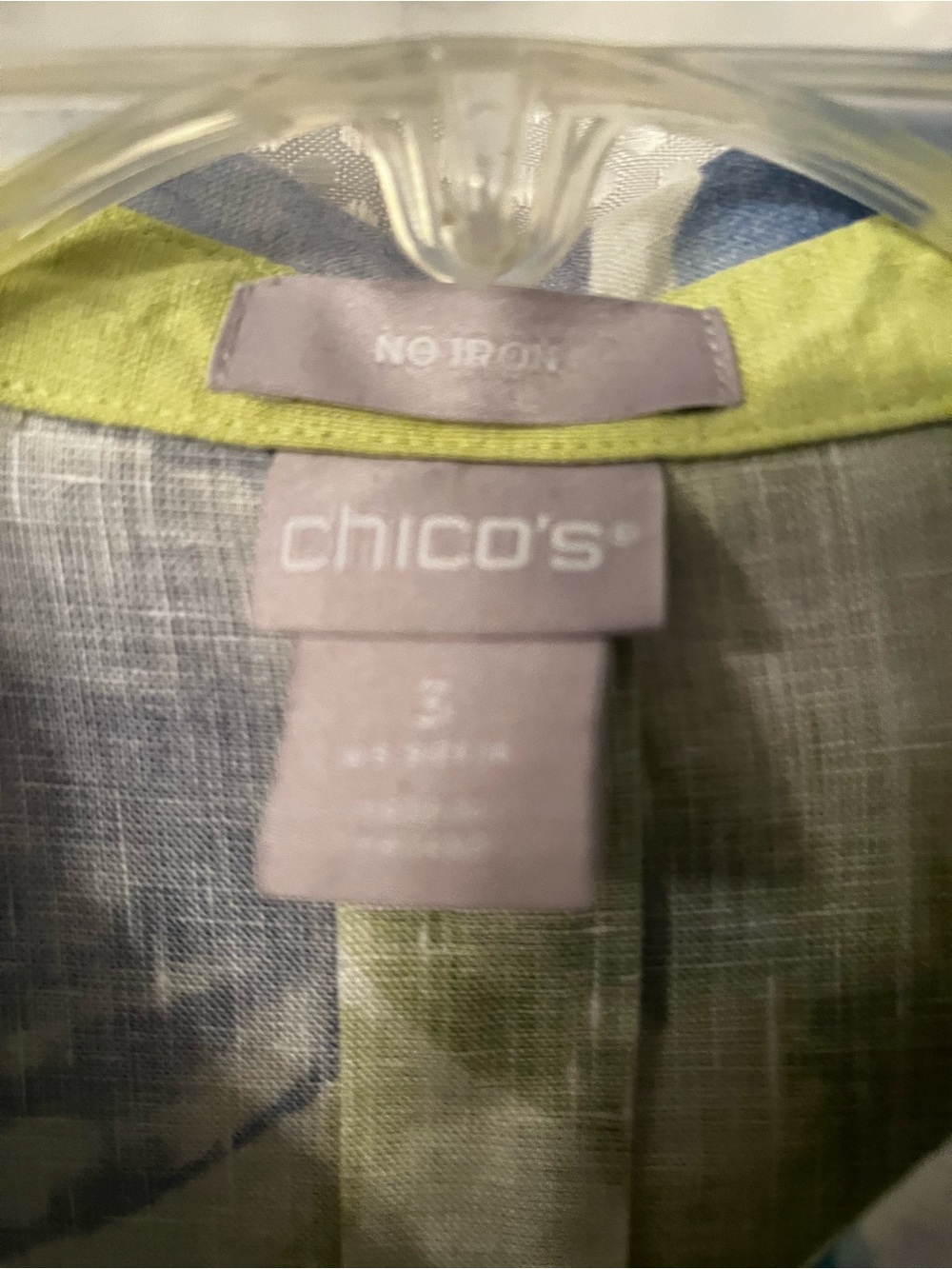 Chico's Blue, Green & White Floral No Iron Linen Blouse - Picture 2 of 3